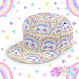 Happy Rainbow Cloud Yellow Baseball Cap With Flat Brim