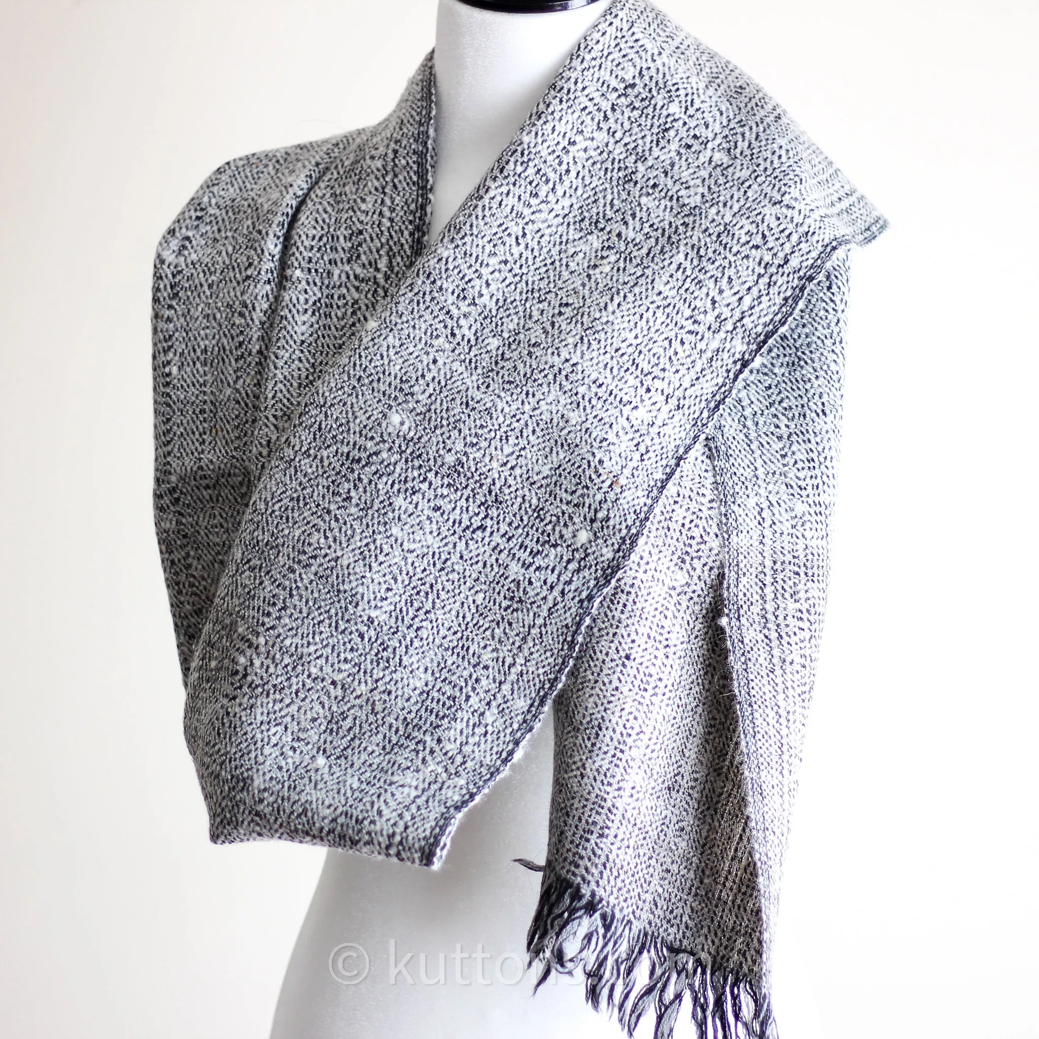 Himalayan Sheep Wool Scarf - Handspun & Handwoven in Ladakh | Black-White, 14.5x67"