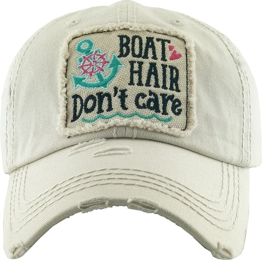 KBV1356 "Boat Hair Don't Care" Vintage Washed Baseball Cap