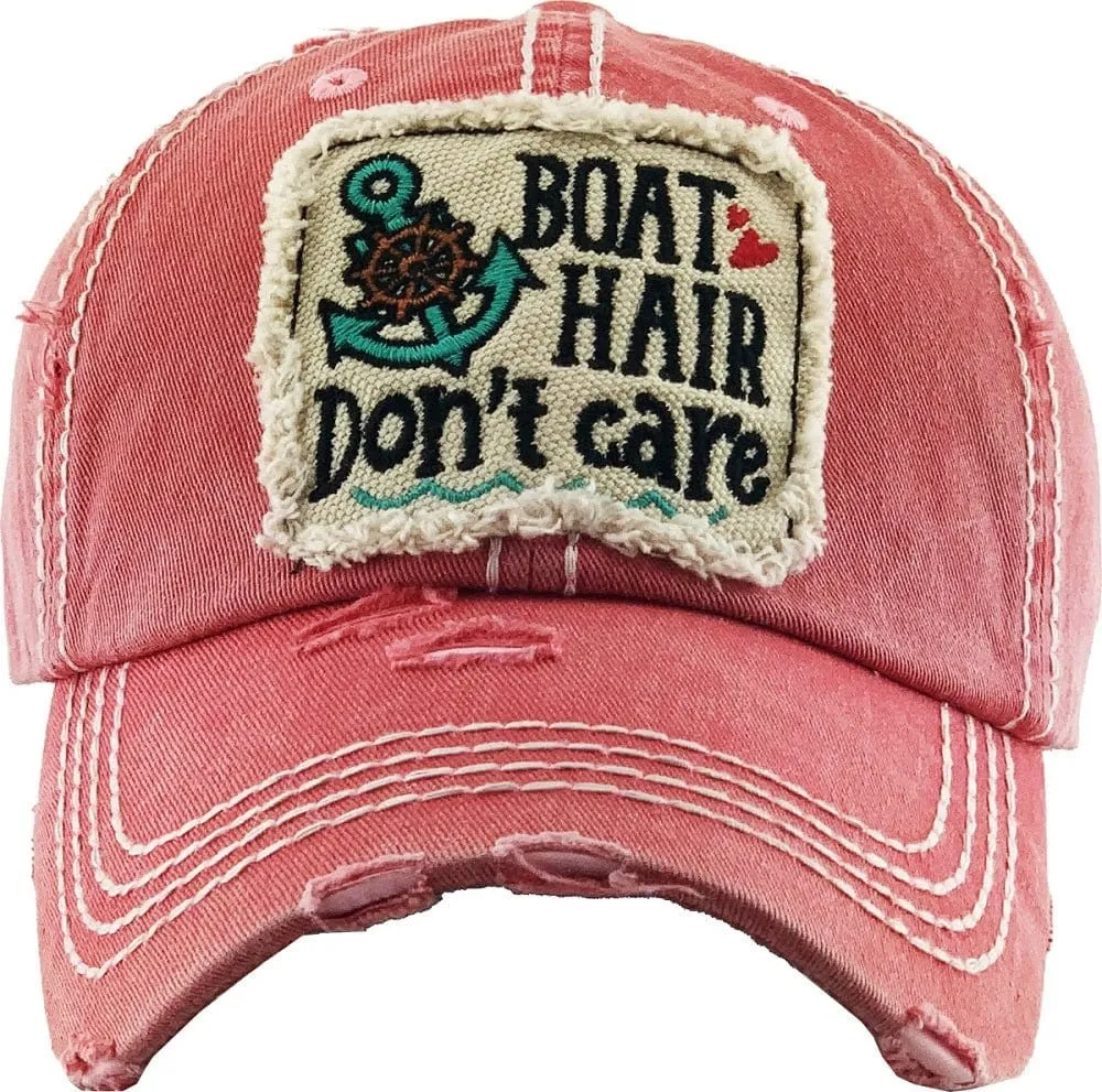 KBV1356 "Boat Hair Don't Care" Vintage Washed Baseball Cap