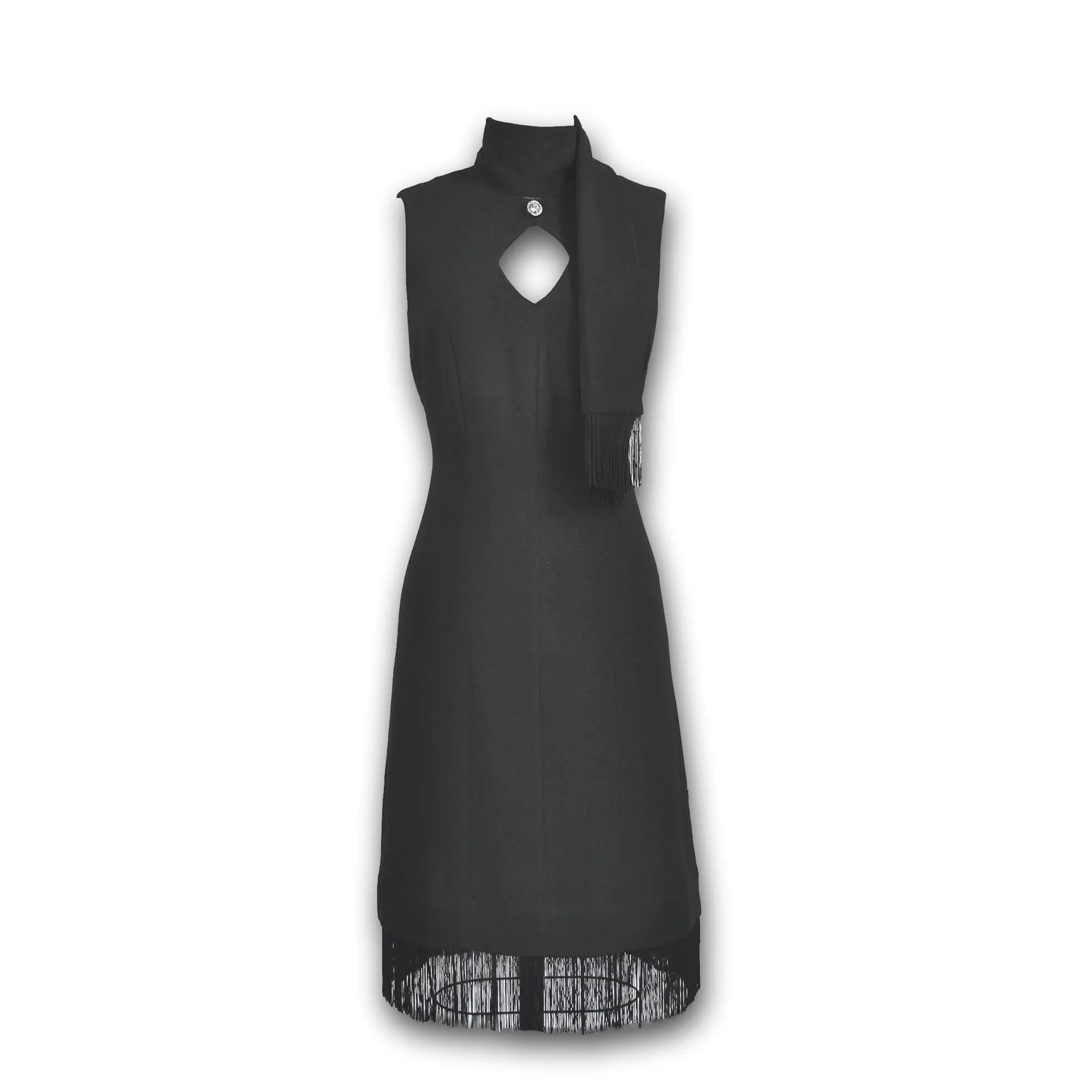 Keyhole Flapper Dress with Scarf - Black