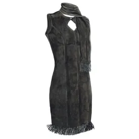 Keyhole Flapper Dress with Scarf - Black