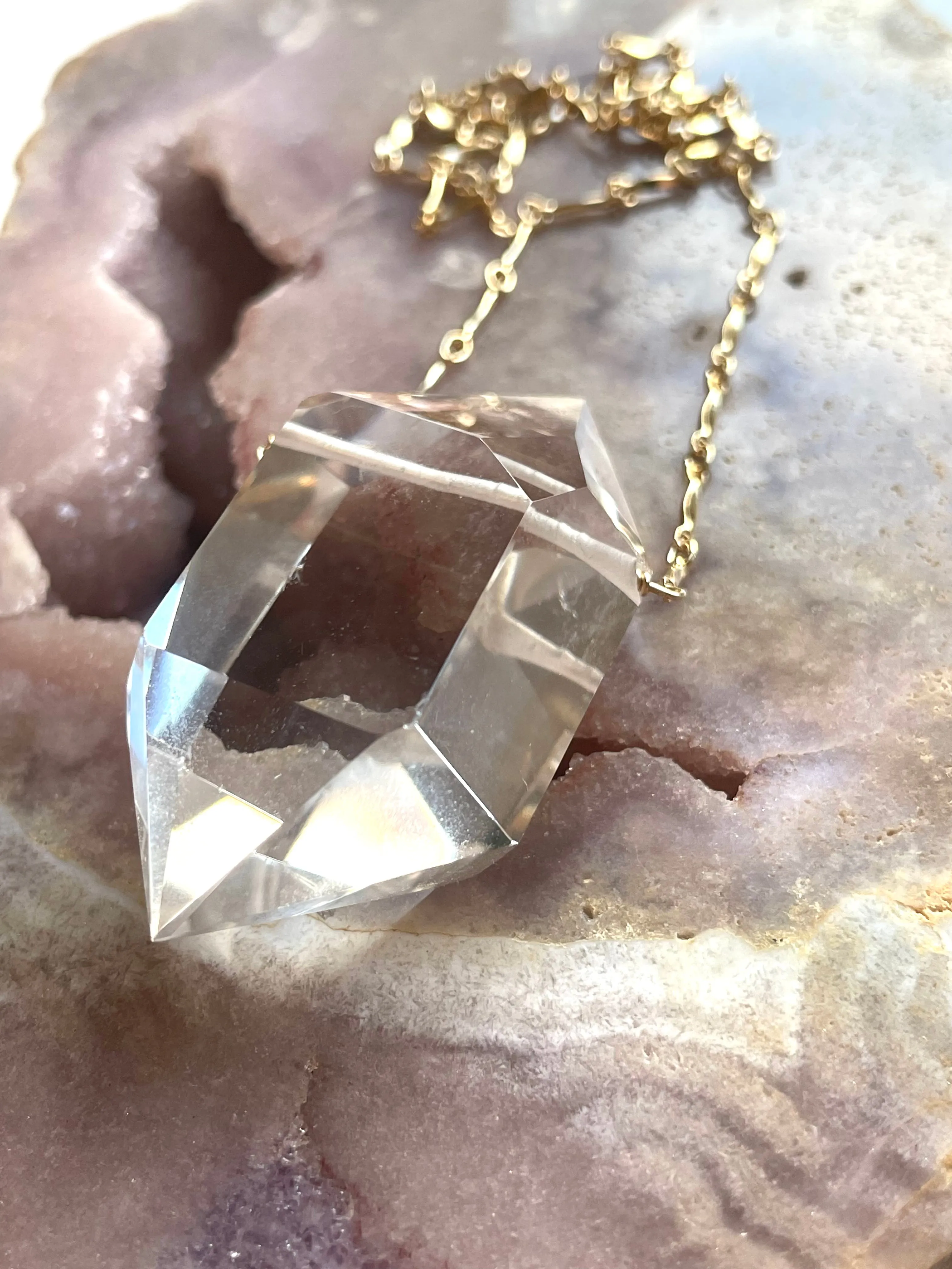 large Chunky Clear Quartz Necklace 14kt Gold filled