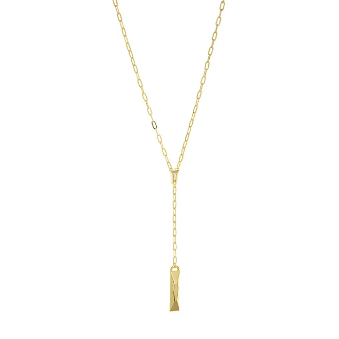 link chain Y necklace with drop bar charm