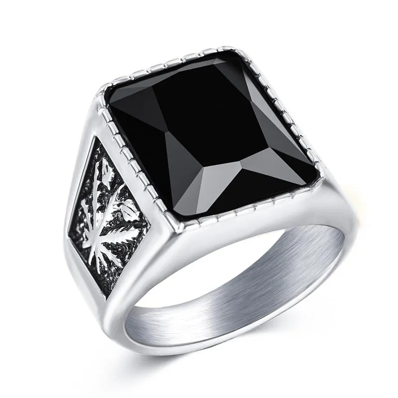 Men's Vintage Stainless Steel Stone Ring