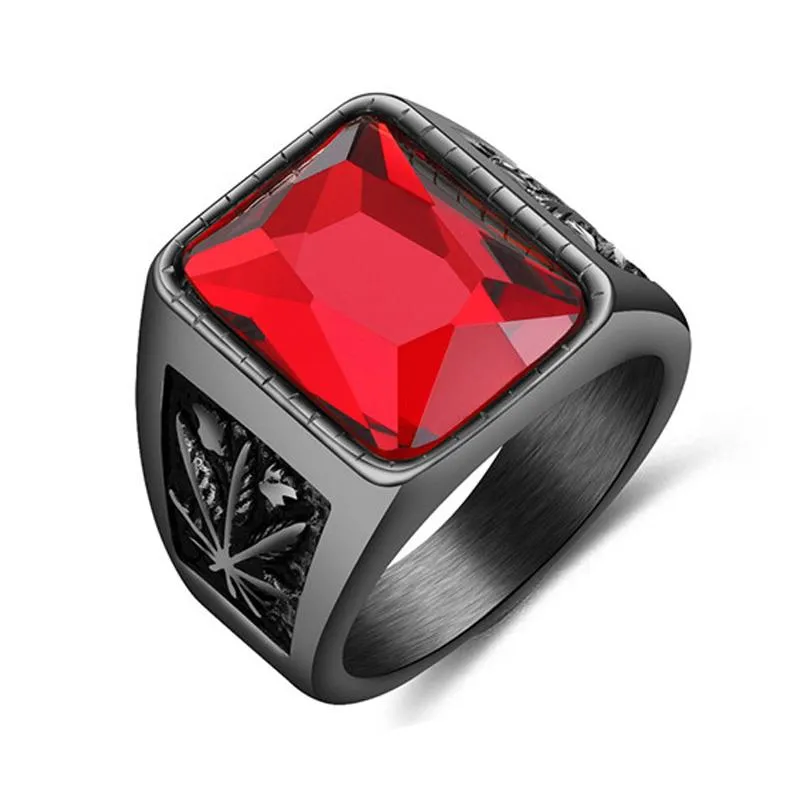 Men's Vintage Stainless Steel Stone Ring