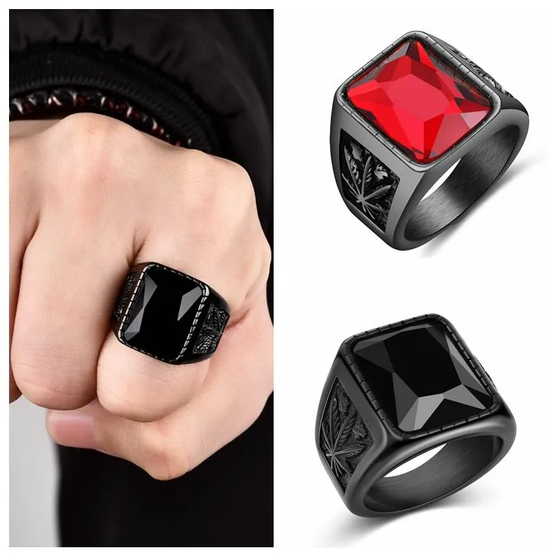 Men's Vintage Stainless Steel Stone Ring