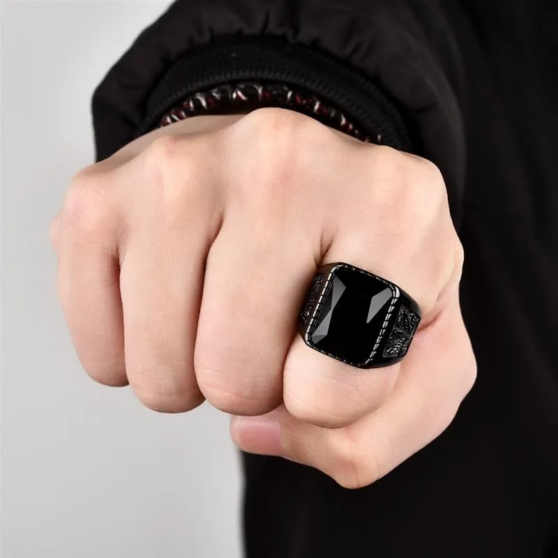 Men's Vintage Stainless Steel Stone Ring