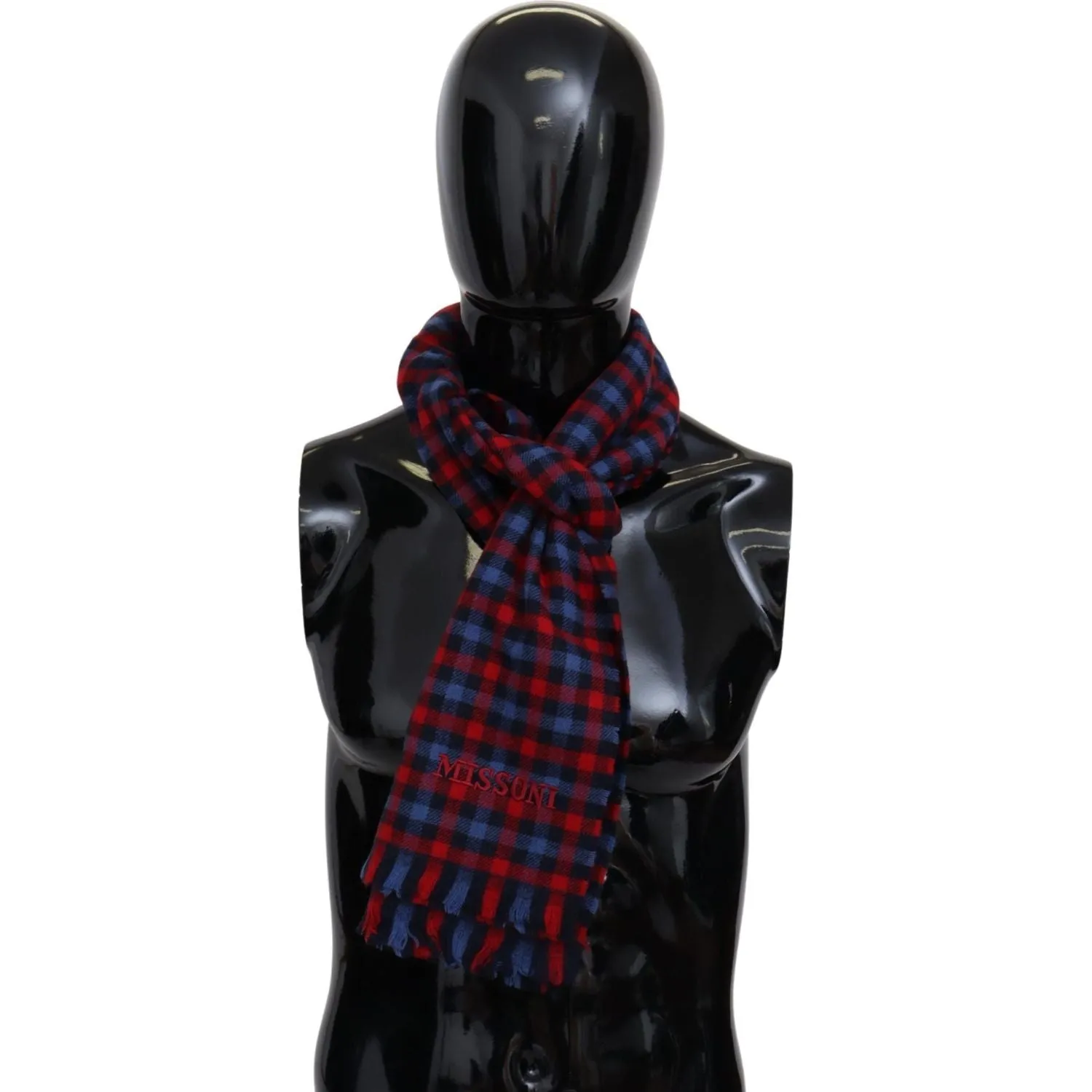 Missoni Chic Check Pattern Wool Scarf with Logo Embroidery