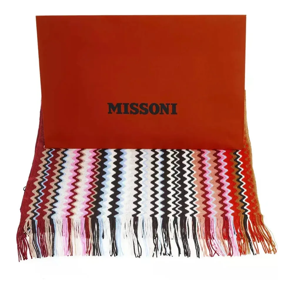 Missoni Geometric Pattern Fringed Scarf in Vibrant Tones