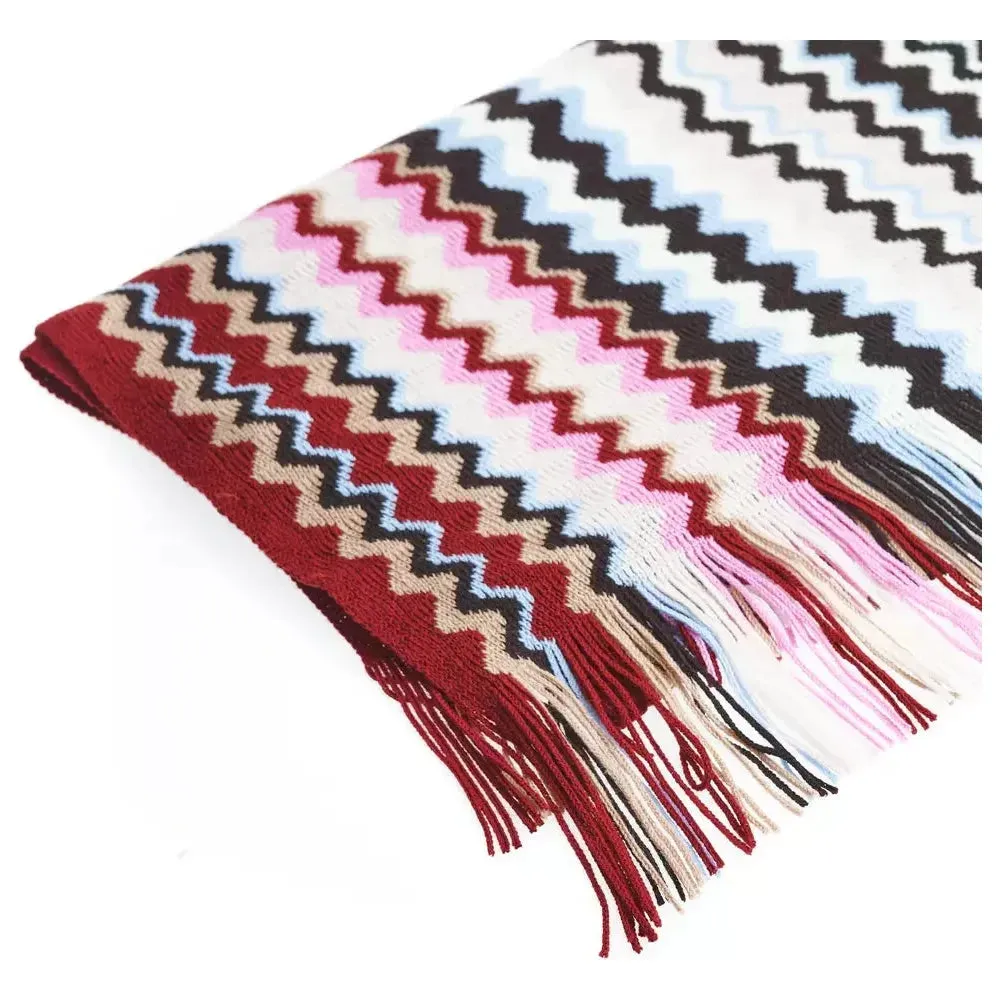 Missoni Geometric Pattern Fringed Scarf in Vibrant Tones