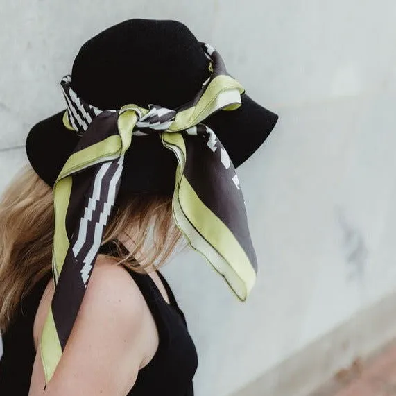 Neon yellow and black geometric Silk Scarf