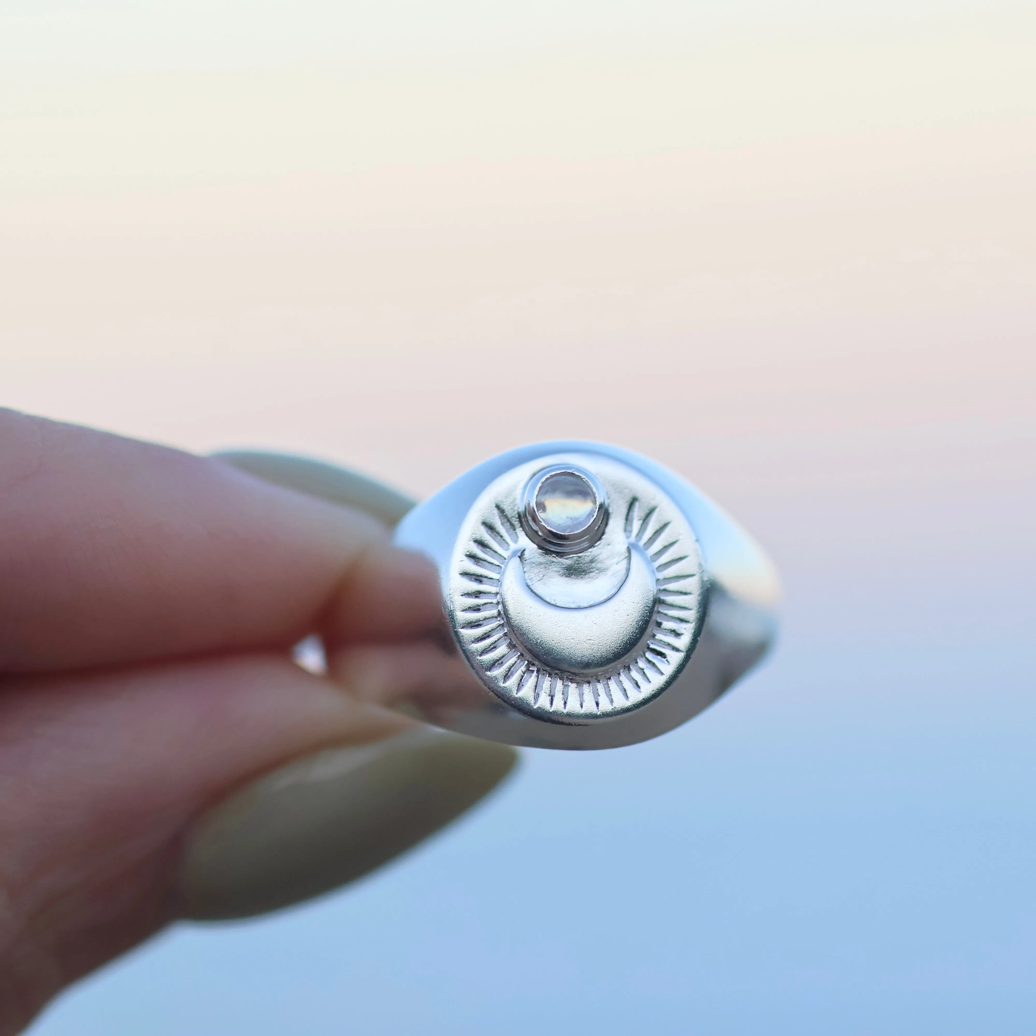 Oracle Sterling Silver Rainbow Moonstone Ring