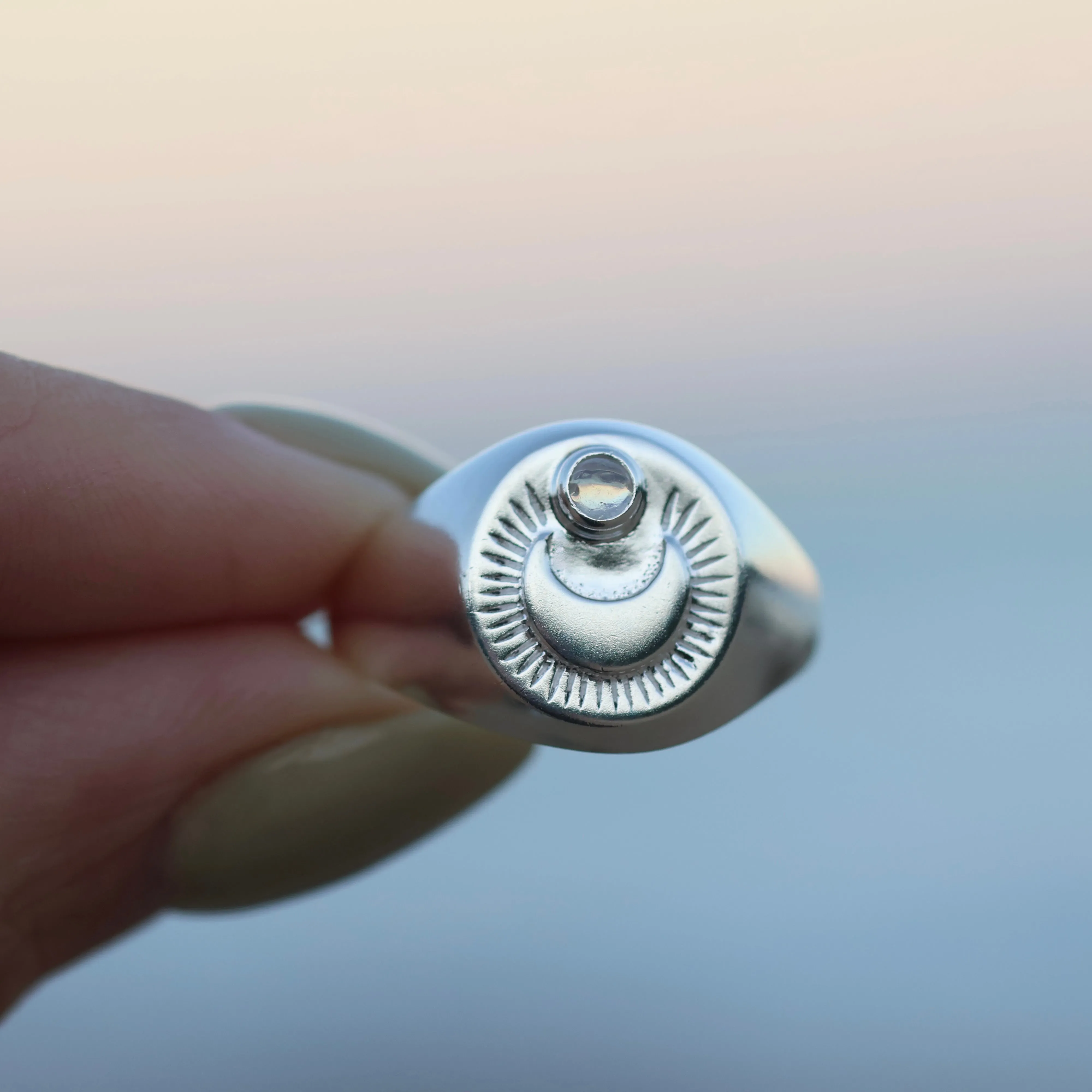 Oracle Sterling Silver Rainbow Moonstone Ring