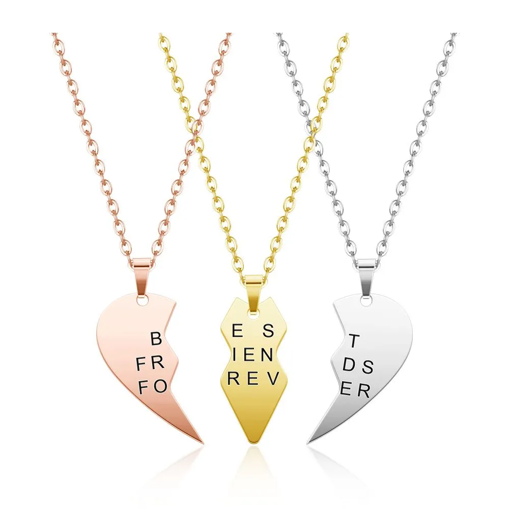 Personalized Heart Puzzle Matching BFF Necklace 3PCS | Jovivi