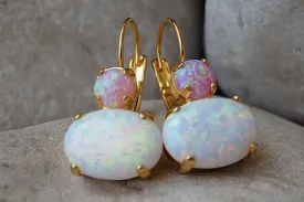 Pink and white Opal Earrings