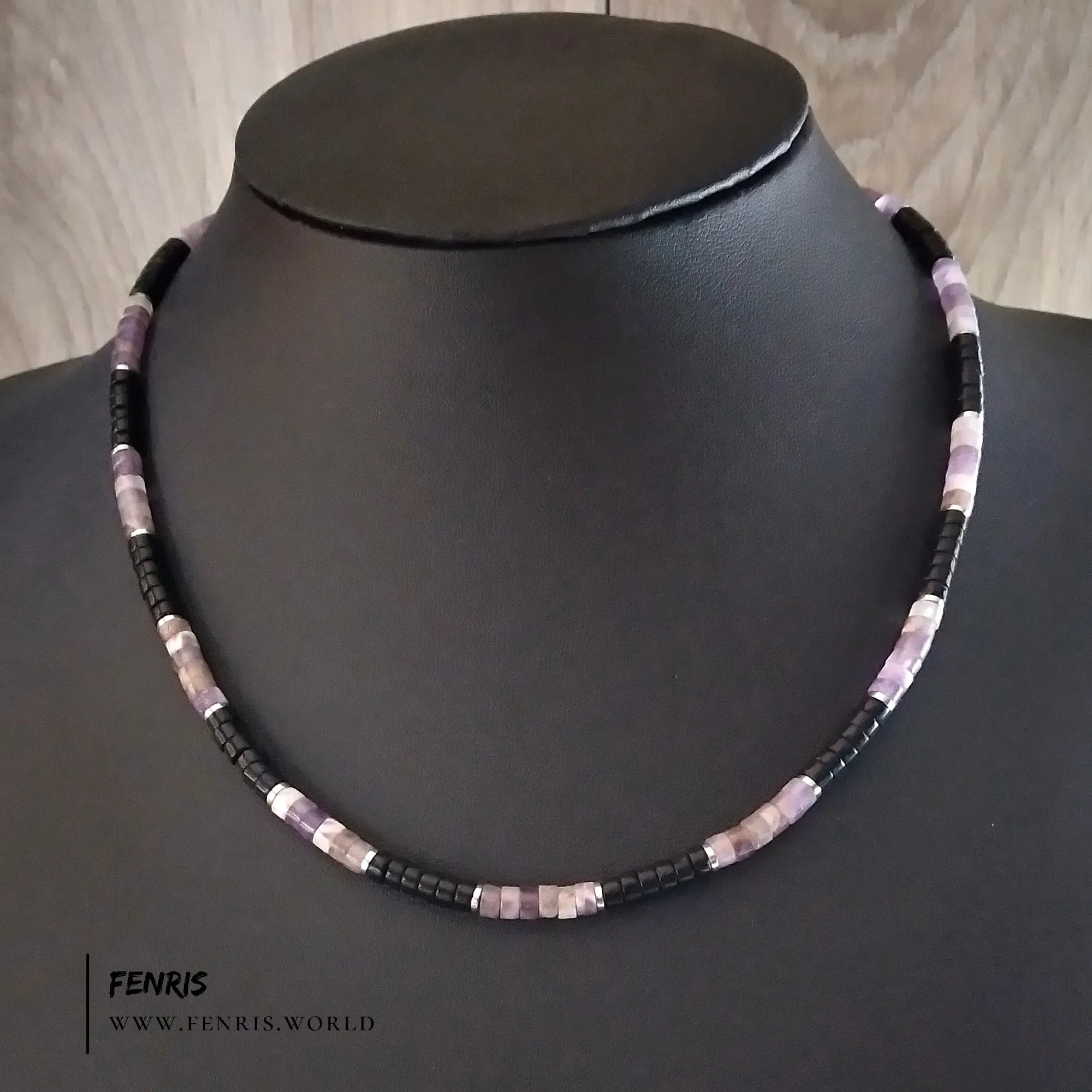 Purple Amethyst Necklace Black Agate Heishi Surfer | Fenris