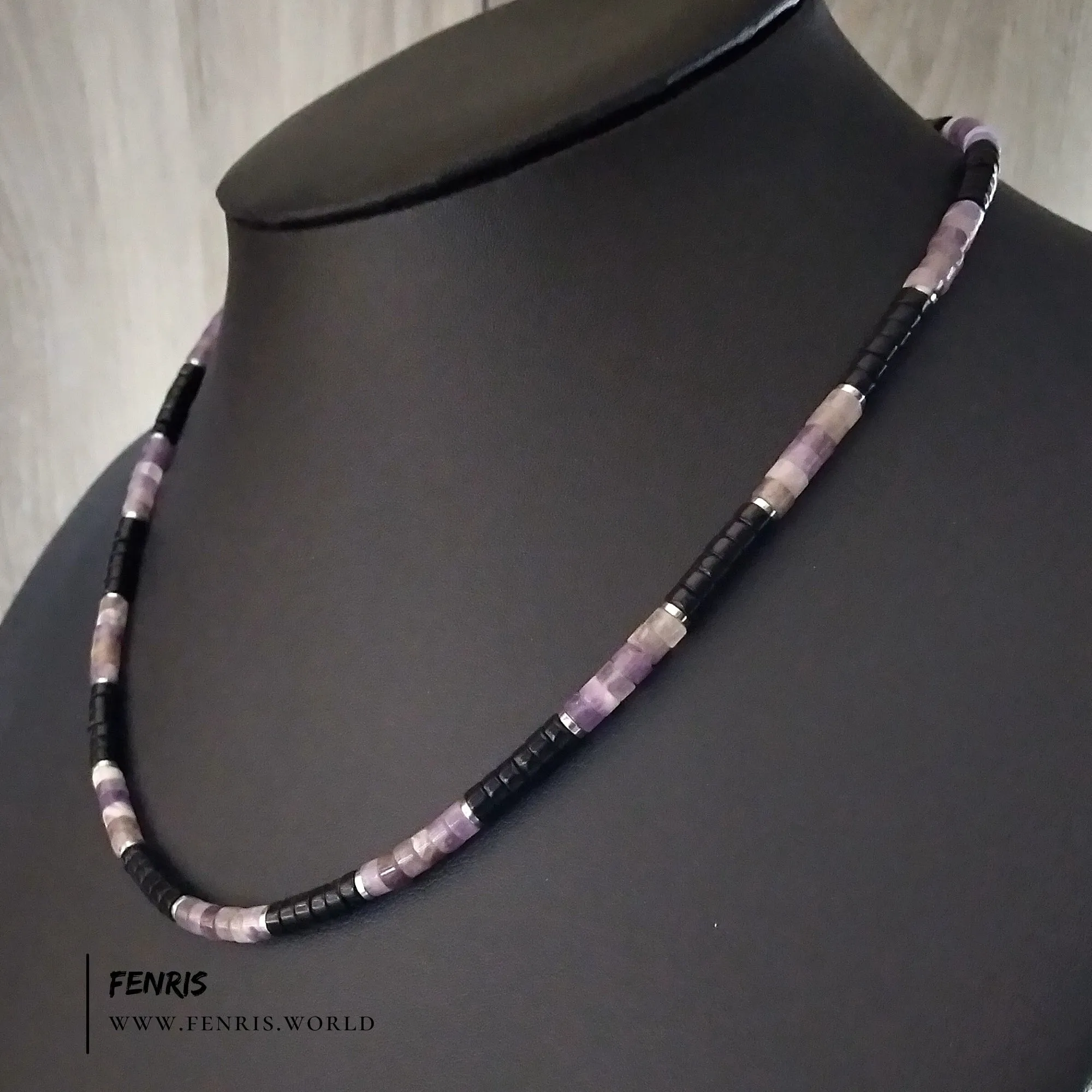 Purple Amethyst Necklace Black Agate Heishi Surfer | Fenris