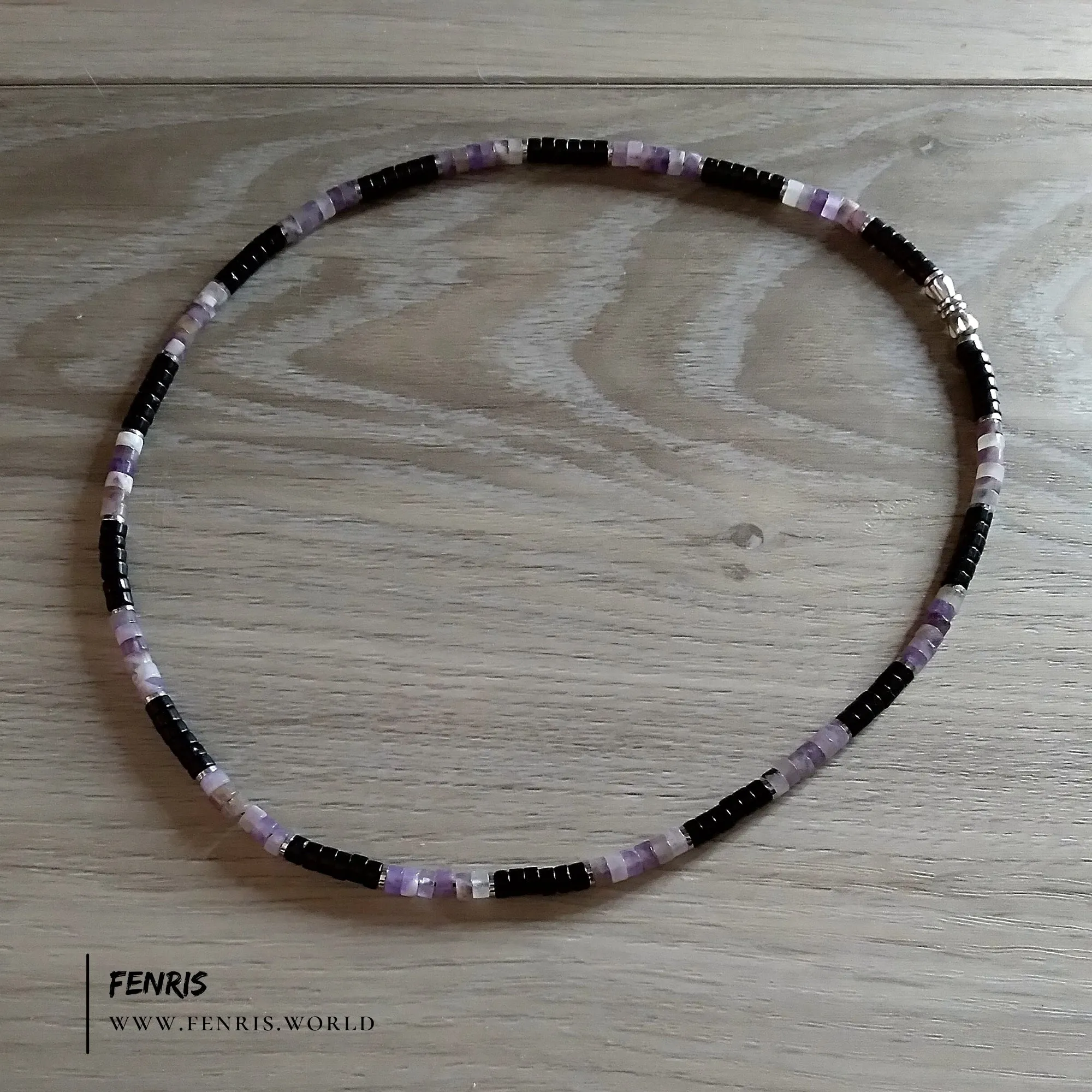 Purple Amethyst Necklace Black Agate Heishi Surfer | Fenris