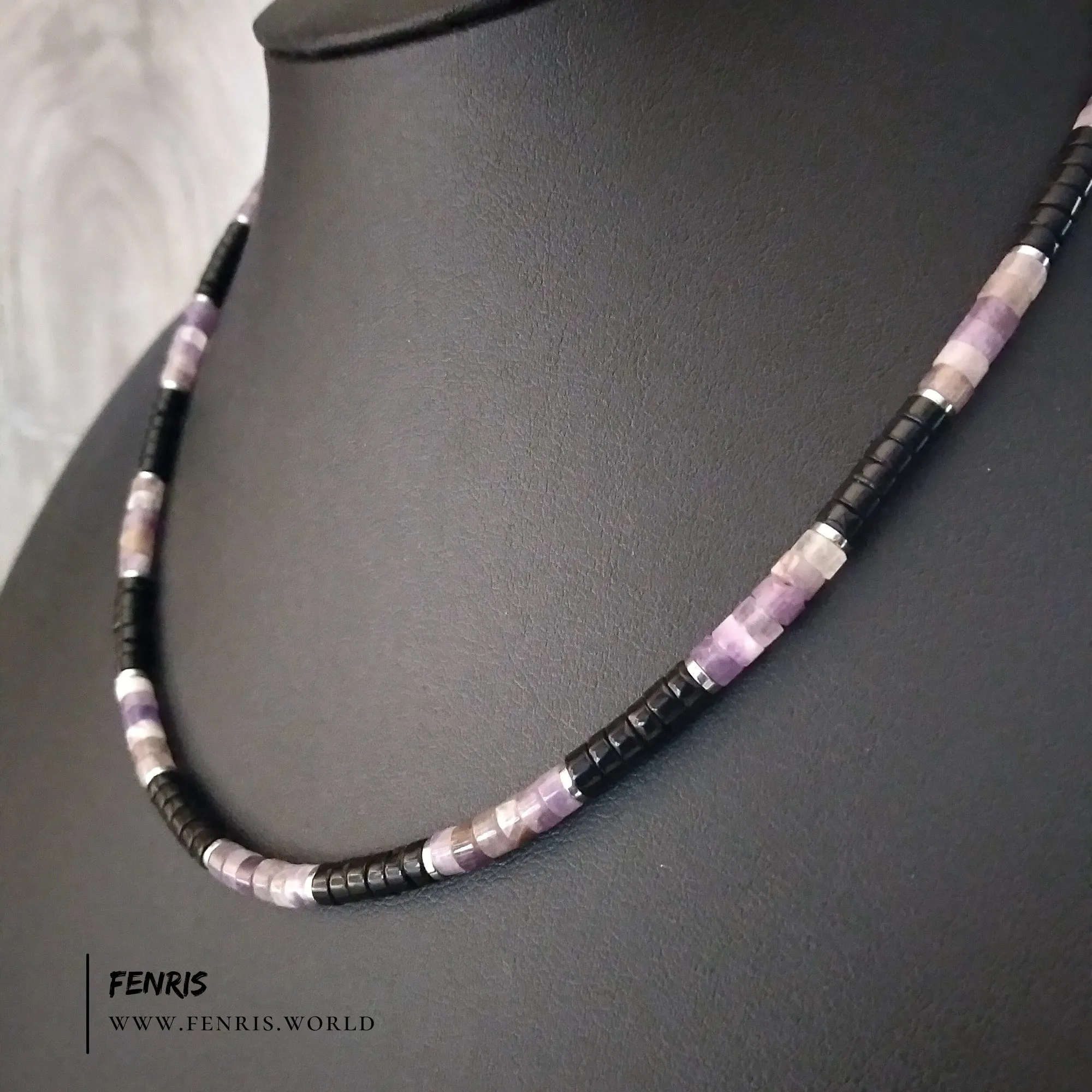 Purple Amethyst Necklace Black Agate Heishi Surfer | Fenris