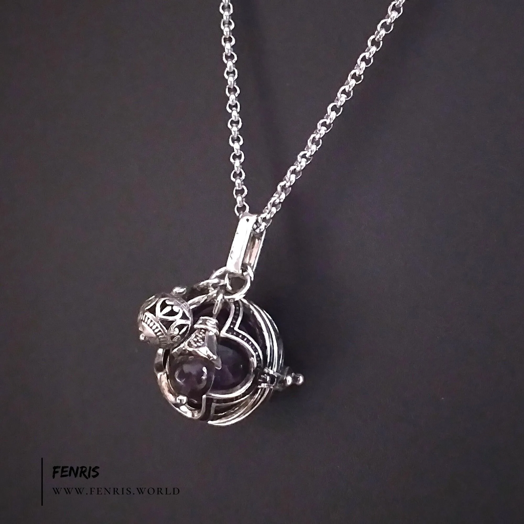 Purple Amethyst Necklace Silver Gothic Sphere | Fenris