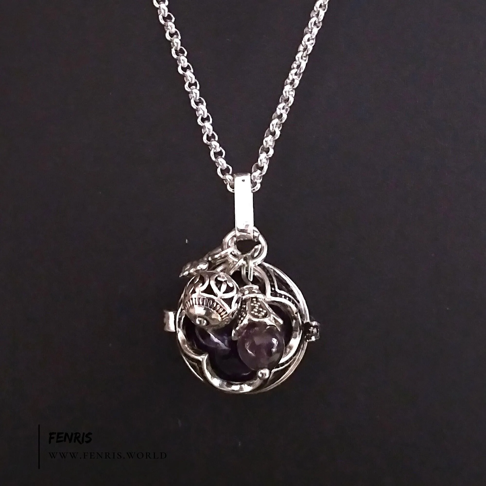 Purple Amethyst Necklace Silver Gothic Sphere | Fenris