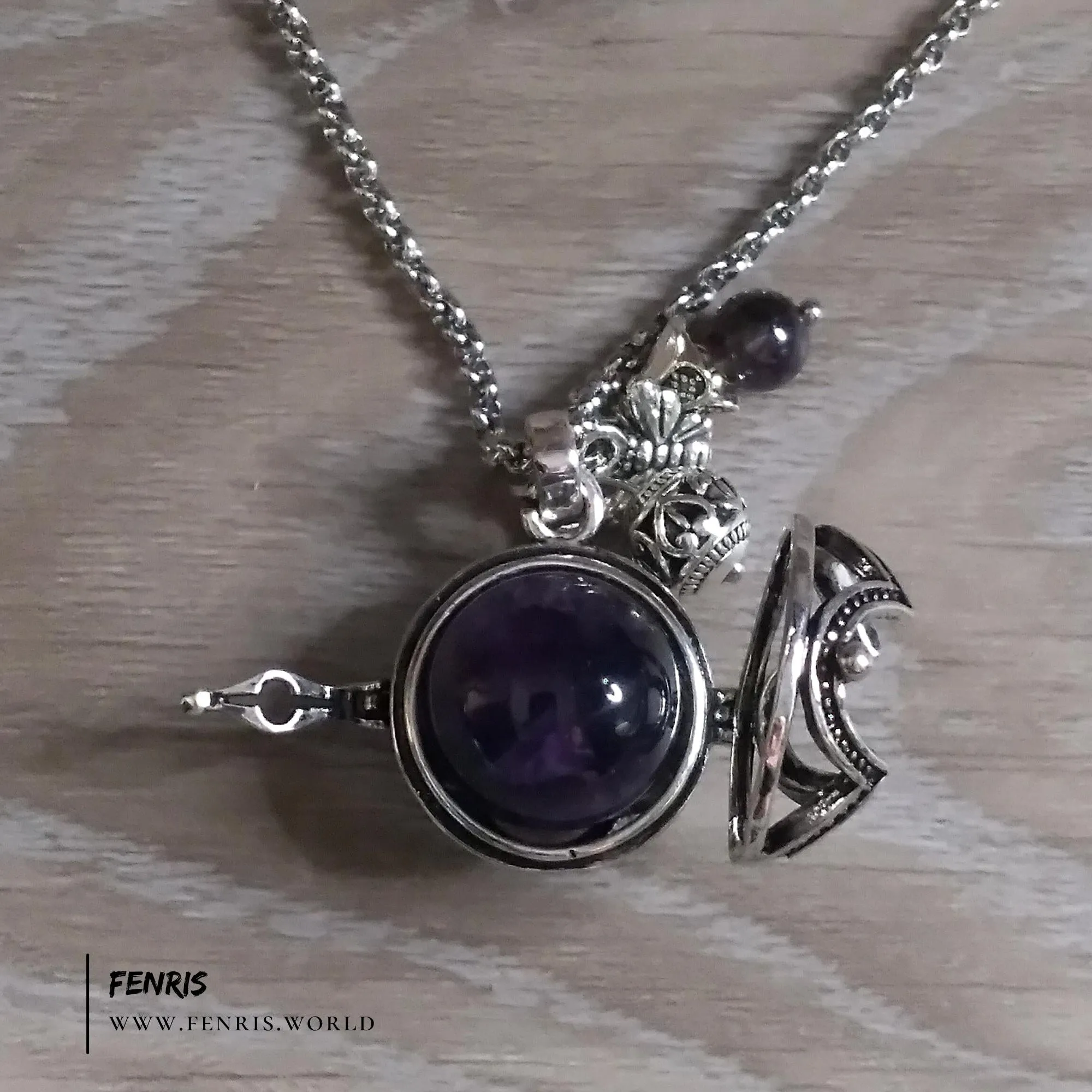 Purple Amethyst Necklace Silver Gothic Sphere | Fenris