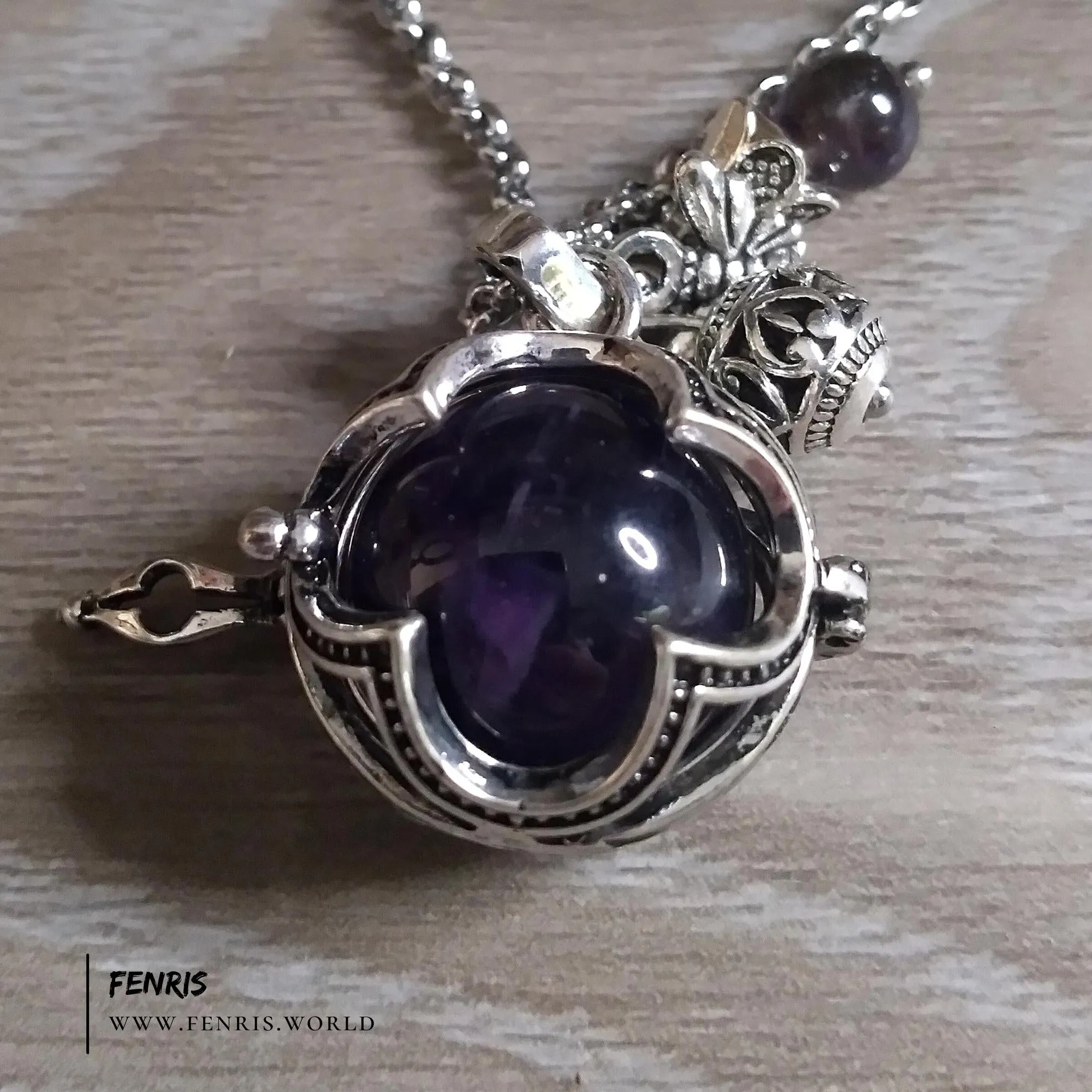 Purple Amethyst Necklace Silver Gothic Sphere | Fenris