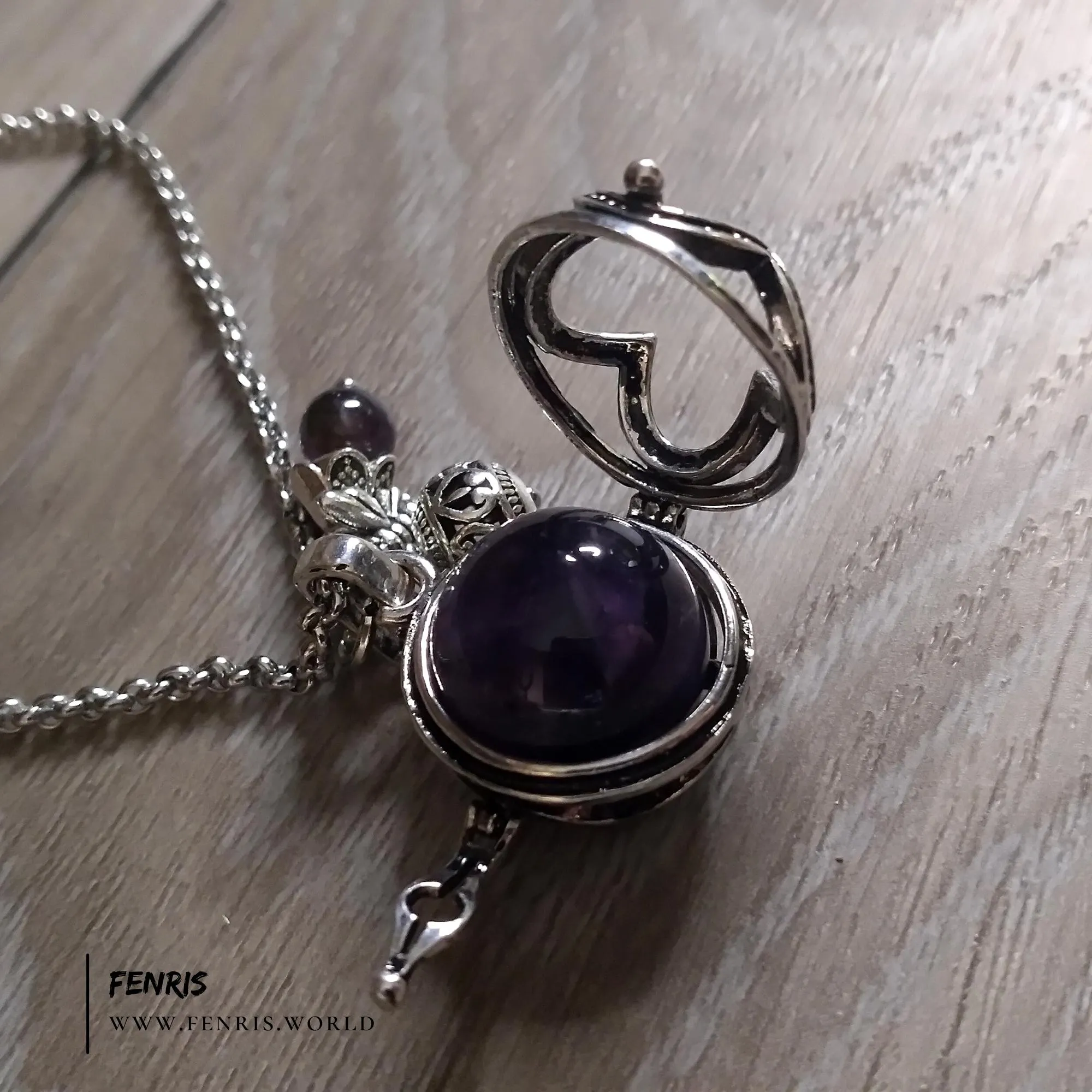 Purple Amethyst Necklace Silver Gothic Sphere | Fenris