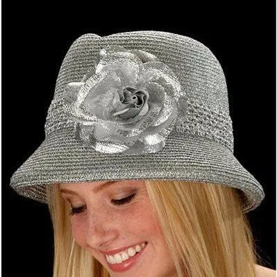 SG5009-Silver Bucket Ladies Hat with Large Flower