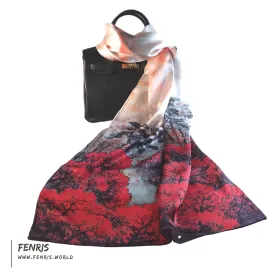 Silk Scarf Shawl Red Black Trees Long - Fenris