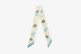 Silk Skinny Scarf - Bag & Chain Print Blue/Green