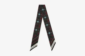 Silk Skinny Scarf - Bandana Print Forest Green