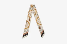 Silk Skinny Scarf - Black/Tan Chain Print