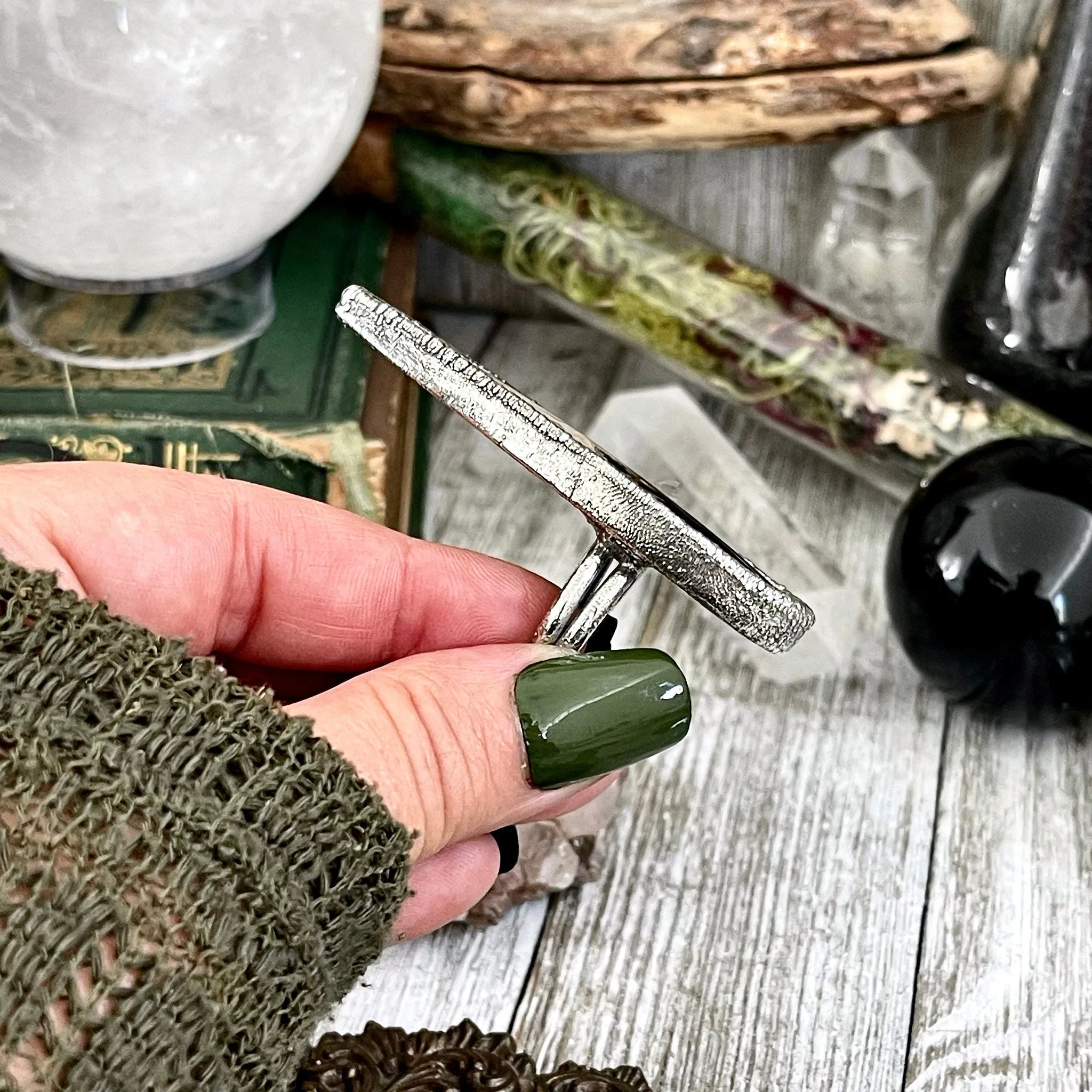 Size 8 Large Fossilized Palm Root Statement Ring in Fine Silver / Foxlark Collection