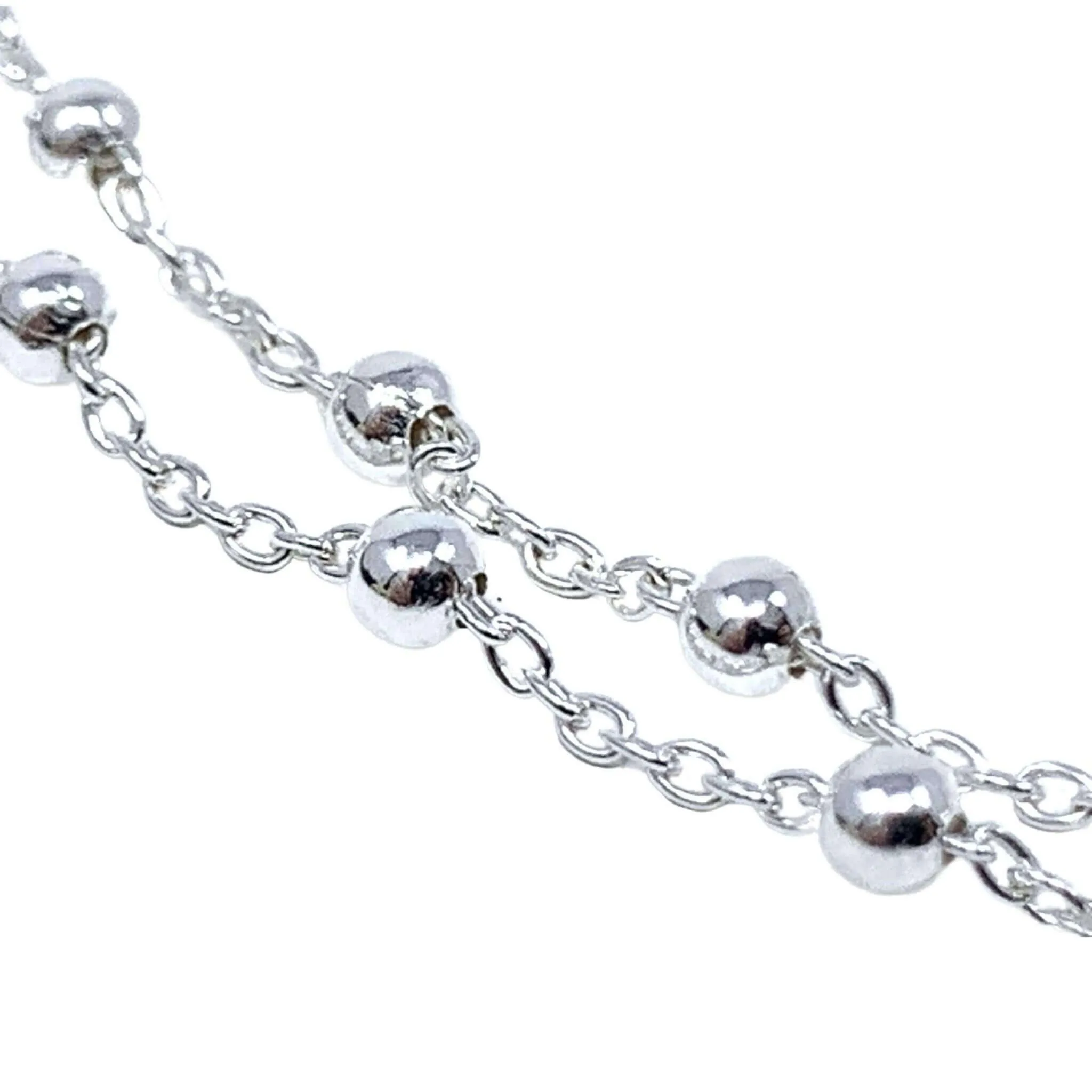 Sterling Silver Ball Beaded Double Chain Anklet