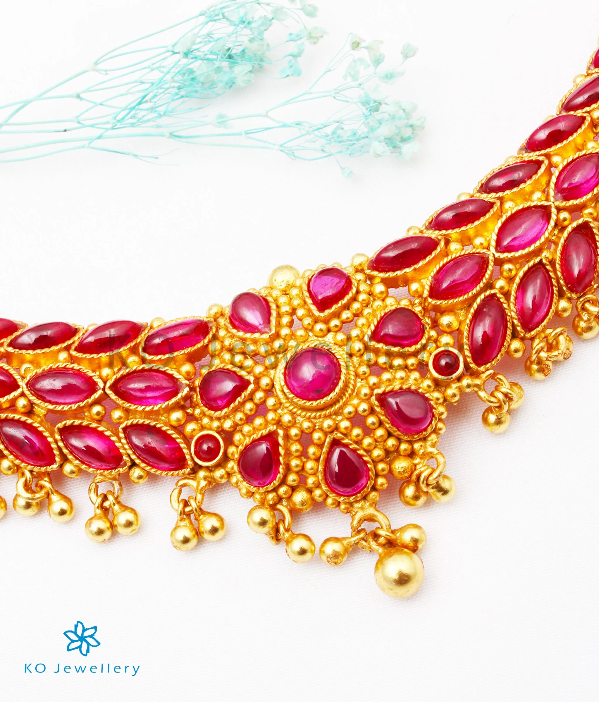 The Ahana Silver Kempu Necklace (Big/Red)