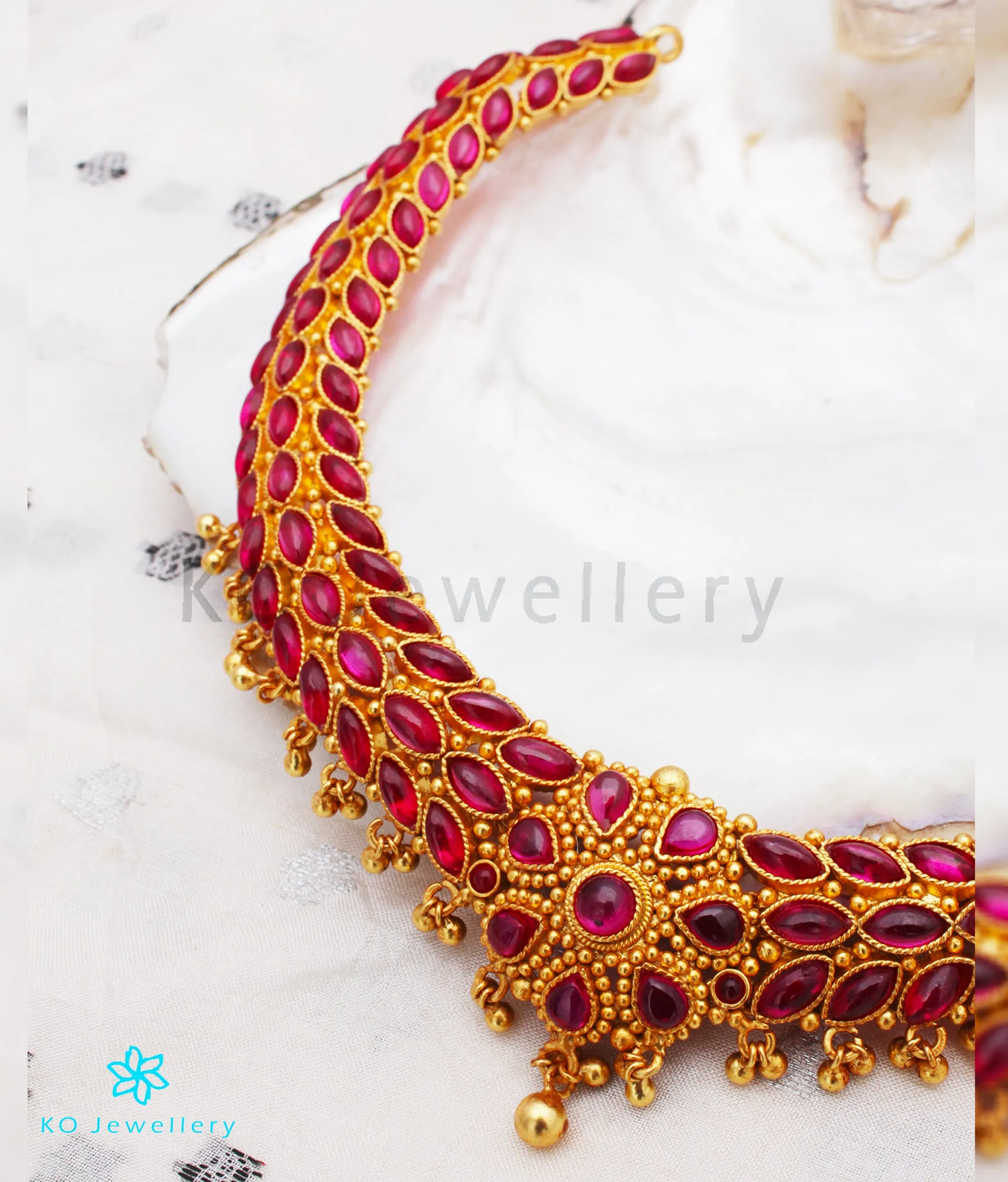 The Ahana Silver Kempu Necklace (Big/Red)