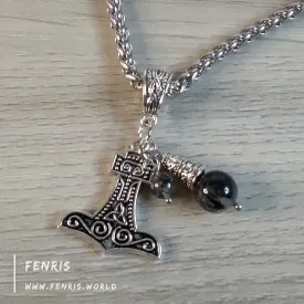 Thor's Hammer Necklace Silver Tourmalinated Quartz Hand Made | Fenris