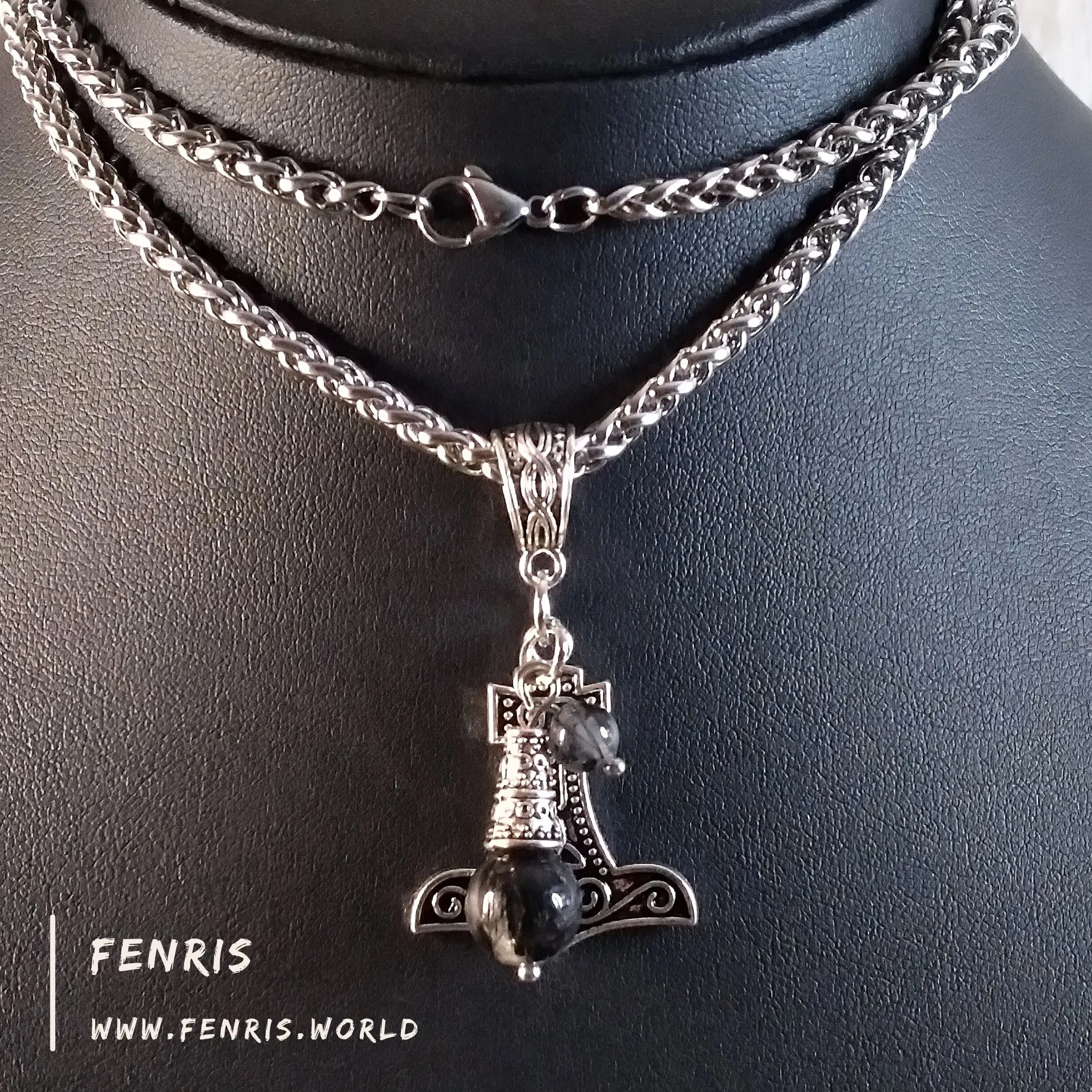 Thor's Hammer Necklace Silver Tourmalinated Quartz Hand Made | Fenris