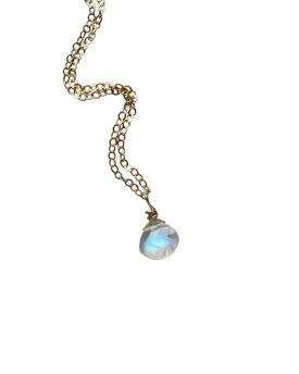 Tiny Rainbow Moonstone Pendant Necklace