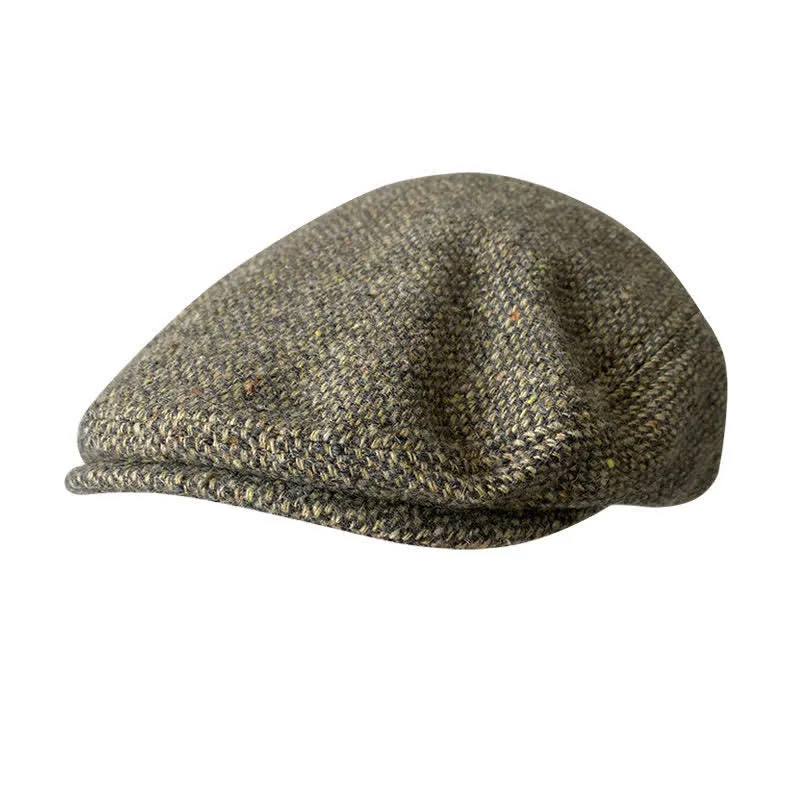 Tweed Herringbone Plaid Beret Flat Cap