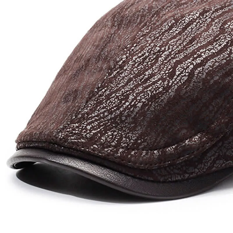 Unique Print Adjustable Side Leather Beret Hat