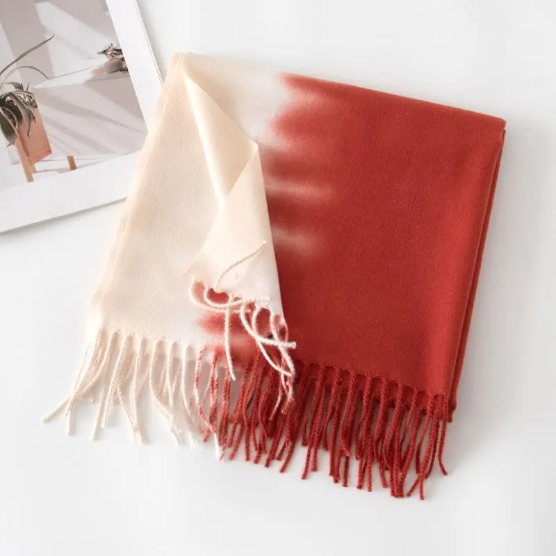 Unisex Gradient Color Fringe Faux Cashmere Scarf