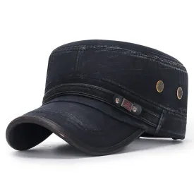 Washed Fabric Cadet Military Flat Top Hat