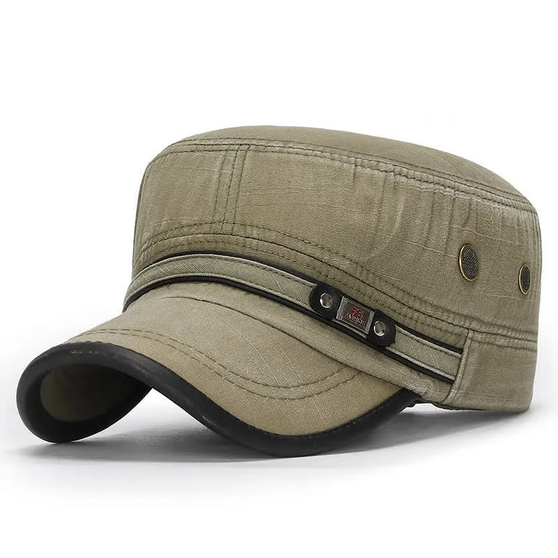 Washed Fabric Cadet Military Flat Top Hat