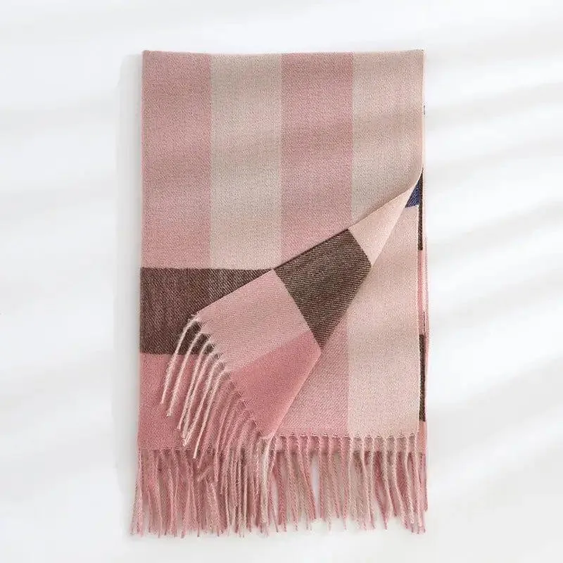 Women's Thickened Warm Cashmere Like Check Printed Scarf