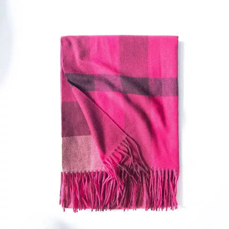 Women's Thickened Warm Cashmere Like Check Printed Scarf