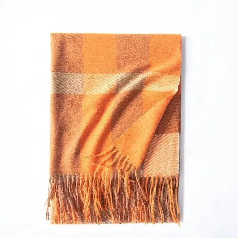 Women's Thickened Warm Cashmere Like Check Printed Scarf