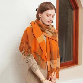 Women's Thickened Warm Cashmere Like Check Printed Scarf